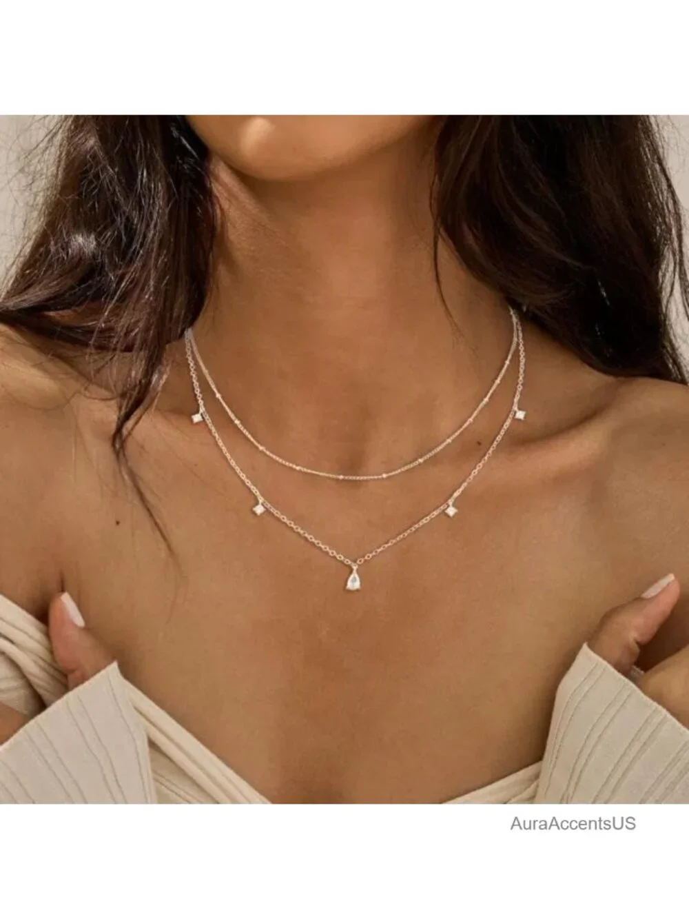 Layered Necklace Set for Women - Dainty Gold Plated Stack with Zirconia Charm,